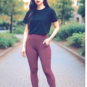 ZYIA High-Waisted, Capri length, Plum Purple Maroon Leggings, Size XS